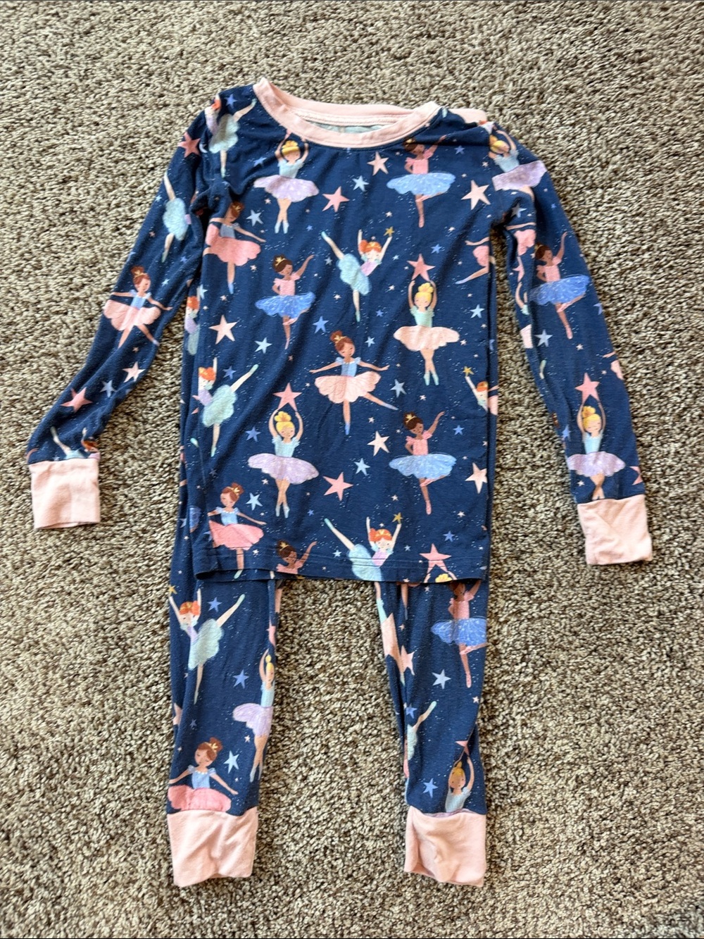 Little Sleepies Navy Ballerina Print Pajama Set with Pink Trim